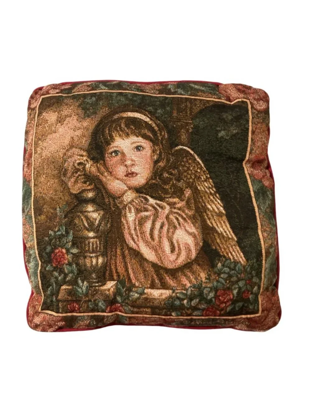 Vintage Christmas Tapestry Angel Throw Pillow By Donna Richardson 90s Decor